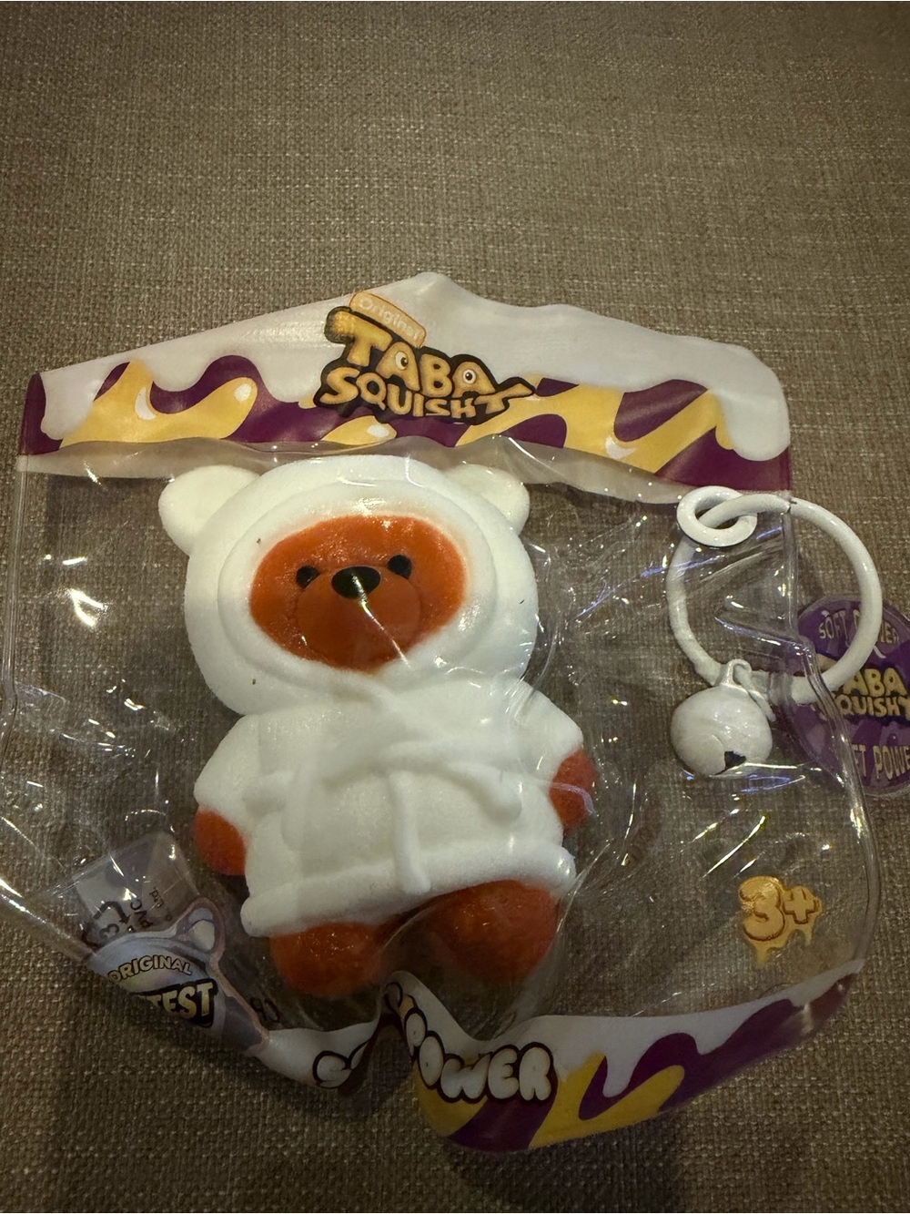 TABA Squish Kids Orange & White Bear Keychain Squishy - Brand: